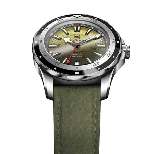 Srebrny zegarek męski Fathers Watches ze skórzanym paskiem Evolution Yellow 40MM Automatic