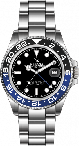 Relógio de homem Ocean X de prata com pulseira de aço SHARKMASTER GMT SMS-GMT-541 - Silver Automatic 42MM