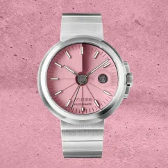 Męski srebrny zegarek 22Designstudio Watches ze stalowym paskiem Concrete Sport Pink 45MM Automati