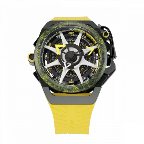 Čierne pánske hodinky Mazzucato s gumovým pásikom RIM Monza Black / Yellow - 48MM Automatic