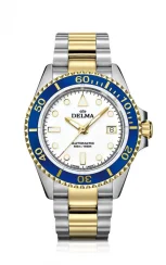 Montre Delma Watches pour homme de couleur argent avec bracelet en acier Commodore Silver / Gold White 43MM Automatic