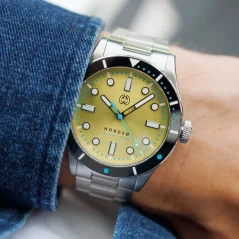 Męski srebrny zegarek Henryarcher Watches ze stalowym paskiem Nordsø - Yellowfin 40MM Automatic
