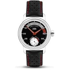 Orologio da uomo Ferro & Company argento con cinturino in pelle 356 Black / Red 43MM