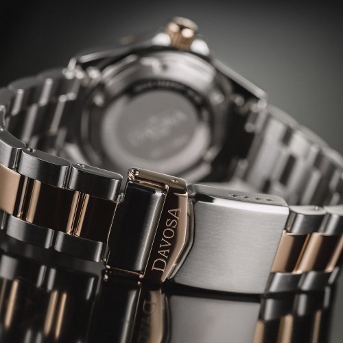Stříbrné pánské hodinky Davosa s ocelovým páskem Ternos Ceramic - Silver/Rose Gold 40MM Automatic