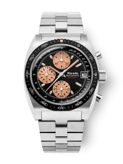 Men's silver Nivada Grenchen watch with steel strap Chronosport Mecaquartz Salmon 77002Q45 38MM