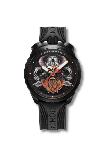Schwarze Herrenuhr Bomberg Watches mit Gummiband VIKING Red 45MM