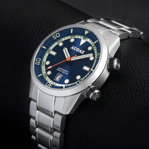 Strieborné pánske hodinky Audaz Watches s oceľovým pásikom Seafarer ADZ-3030-02 - Automatic 42MM