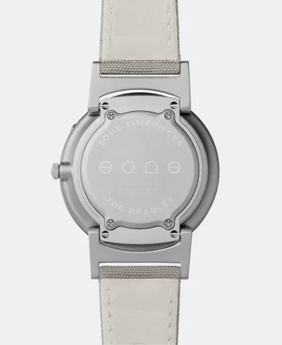 Strieborné pánske hodinky Eone s koženým opaskom Bradley Canvas Beige - Silver 40MM