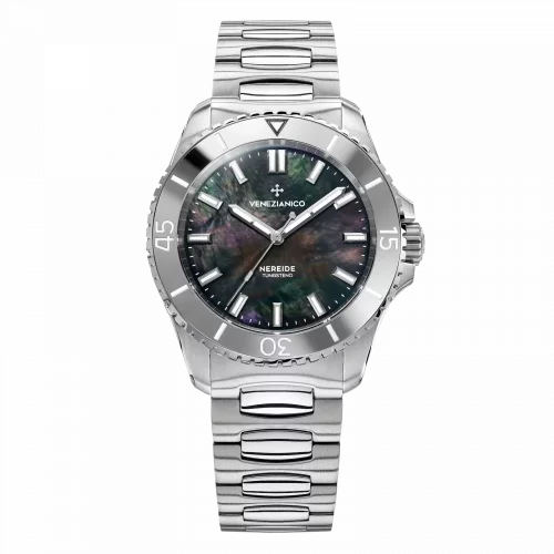Stříbrné pánské hodinky Venezianico s ocelovým páskem Nereide Tungsteno 3121540C 39MM Automatic
