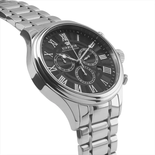 Reloj de plata Luis XVI para hombre con correa de acero Danton - Silver / Black 44MM
