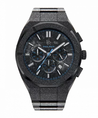 Men's black Paul Rich watch with steel strap Frosted Motorsport - Black / Blue 45MM Limited edition