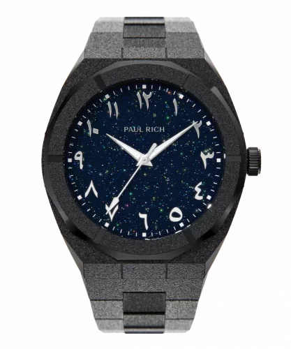 Čierne pánske hodinky Paul Rich s oceľovým pásikom Frosted Star Dust Arabic Edition - Black Midnight Oasis 45MM