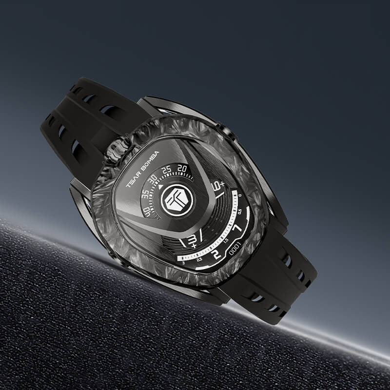 Men's black Tsar Bomba Watch with a rubber band TB8213 - All Black Automatic 44MM