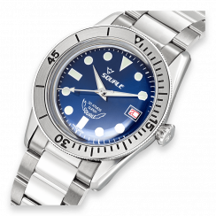 Stříbrné pánské hodinky Squale s ocelovým páskem Sub-39 SuperBlue Bracelet - Silver 40MM Automatic
