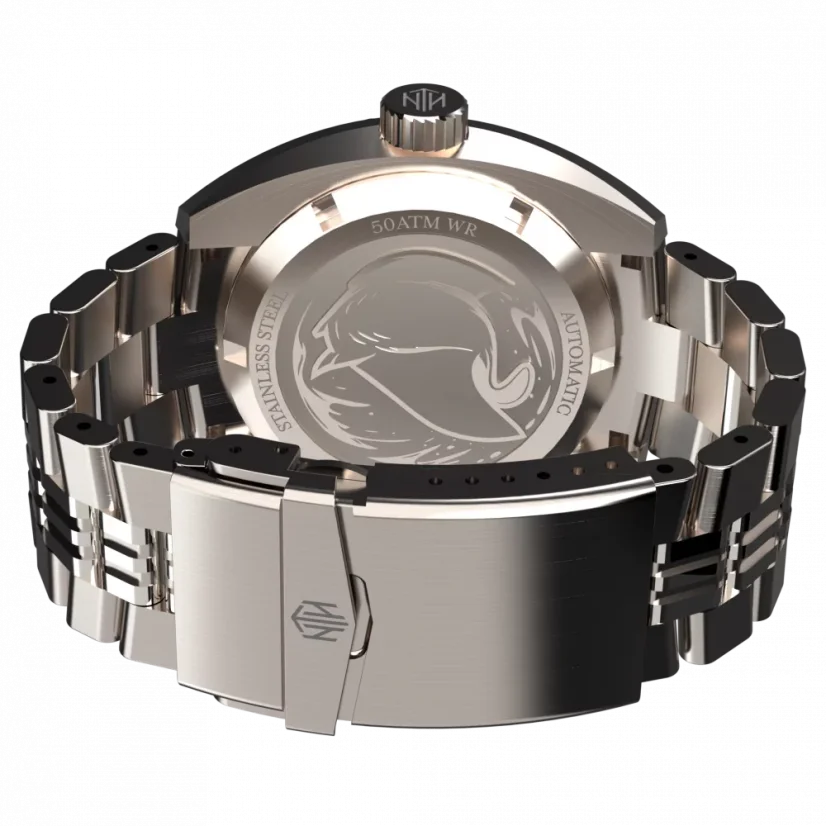 Miesten hopeinen NTH Watches -kello teräshihnalla DevilRay GMT With Date - Silver / White Automatic 43MM