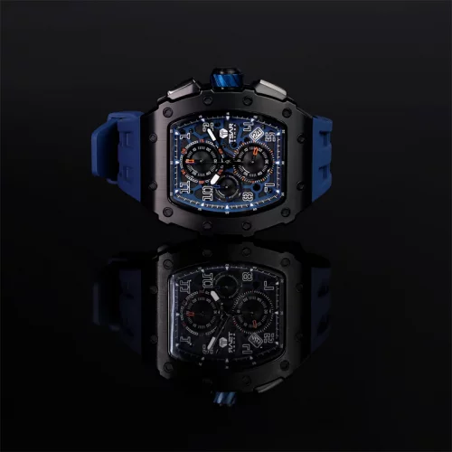 Čierne pánske hodinky Tsar Bomba Watch s gumovým pásikom TB8204Q - Black / Blue 43,5MM