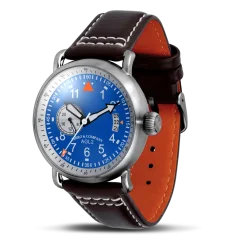 Zilveren herenhorloge van Ferro & Company met leren band AGL 2 Automatic 24H Blue 42MM Automatic