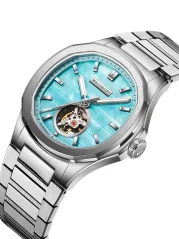 Stříbrné pánské hodinky Waldhoff s ocelovým páskem Navigator Arctic Blue 40MM Automatic