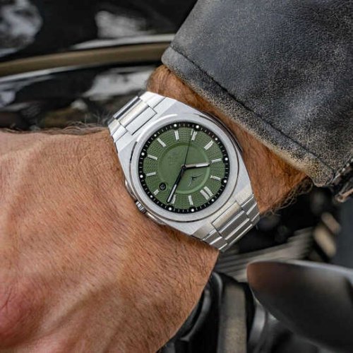 Montres Zinvo Watches pour homme en argent avec une ceinture en acier Rival - Oasis Silver 44MM
