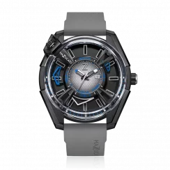 Zwart herenhorloge van Mazzucato met een rubberen band LAX Dual Time Black - 48MM Automatic