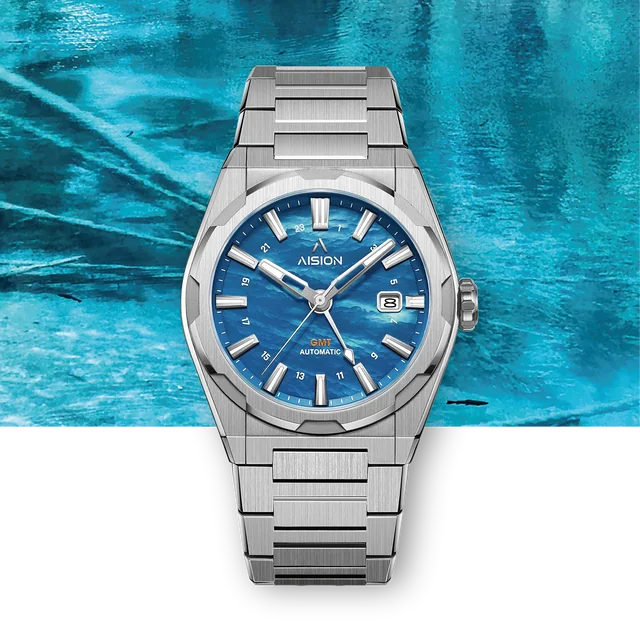 Men's silver Aisiondesign Watches with steel HANG GMT - Blue MOP 41MM Automatic