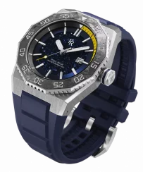 Zilverkleurig herenhorloge van Paul Rich met een rubberen band Aquacarbon Pro Horizon Blue - Aventurine 43MM Automatic