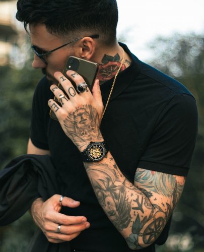 Orologio da uomo nero Ralph Christian con un braccialetto di gomma Prague Skeleton Deluxe - Black Automatic 44MM