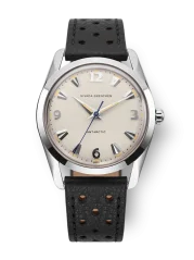 Reloj Nivada Grenchen plata para hombre con correa de cuero Antarctic 35001M40 35MM