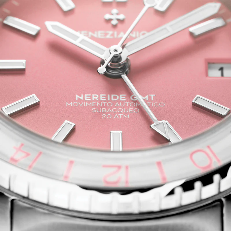 Stříbrné pánské hodinky Venezianico s ocelovým páskem Nereide GMT 3521506C Rosa 39MM Automatic