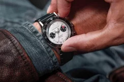 Męski srebrny zegarek Nivada Grenchen z gumowym paskiem Panda 86010M01 38MM Manual