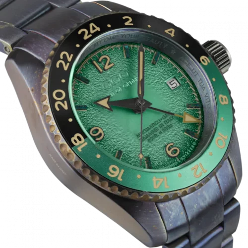 Men's silver Out Of Order Watch with steel strap Trecento Green 40MM Automatic