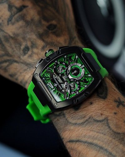 Ralph Christian zwart herenhorloge met rubberen band The Intrepid Sport - Lime Green 42,5MM