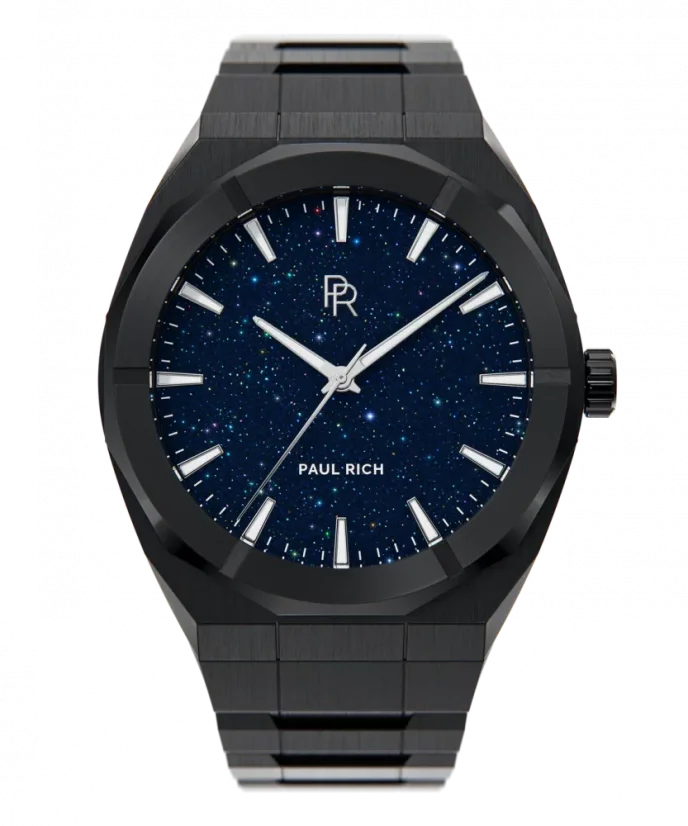 Men s black Paul Rich watch with steel strap Cosmic Black 45MM
