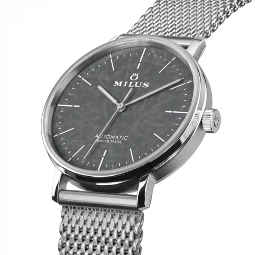 Reloj Milus Watches plata con banda de acero LAB 01 Street Black 40MM Automatic