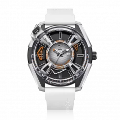 Strieborné pánske hodinky Mazzucato s gumovým pásikom LAX Dual Time White - 48MM Automatic