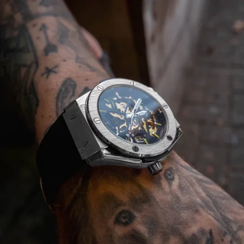 Relógio de homem Ralph Christian prata com elástico Prague Skeleton Deluxe - Silver Automatic 44MM