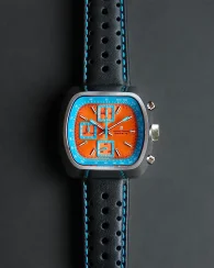 Men's silver Straton Watch with leather strap Speciale Blue / Orange 42MM