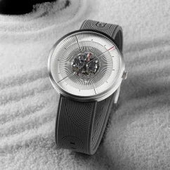 Strieborné pánske hodinky CIGA Design s gumovým opaskom Series J Zen White 44M Automatic