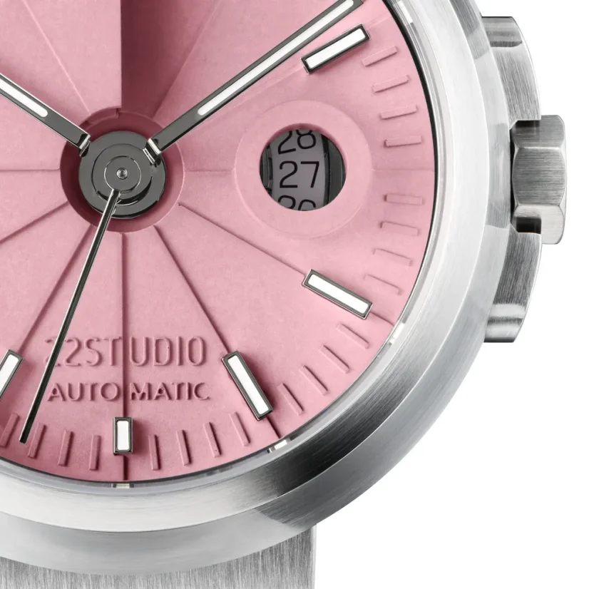 Muški srebrni sat 22Designstudio Watches sa čeličnim remenom Concrete Sport Pink 45MM Automati