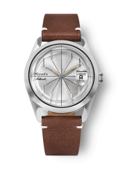 Strieborné pánske hodinky Nivada Grenchen s koženým opaskom Antarctic Spider 32023A02 38MM Automatic