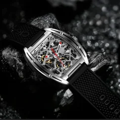 Men's silver CIGA Design watch with rubber strap Series Z Stainless Steel Black 41MM Automatic