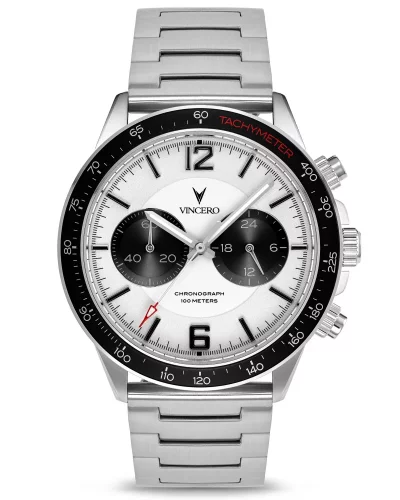 Relógio masculino Vincero prateado com pulseira de aço The Apex Silver/Black 42MM