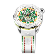 Silberne Herrenuhr Bomberg Watches mit Lederband CBD WHITE 43MM Automatic