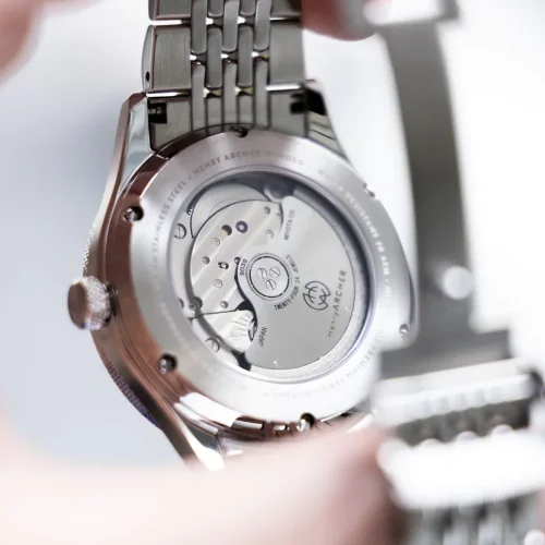 Reloj Henryarcher Watches plateado para hombre con correa de acero Nordsø - Glacier Cyan Moon Gray 40MM Automatic
