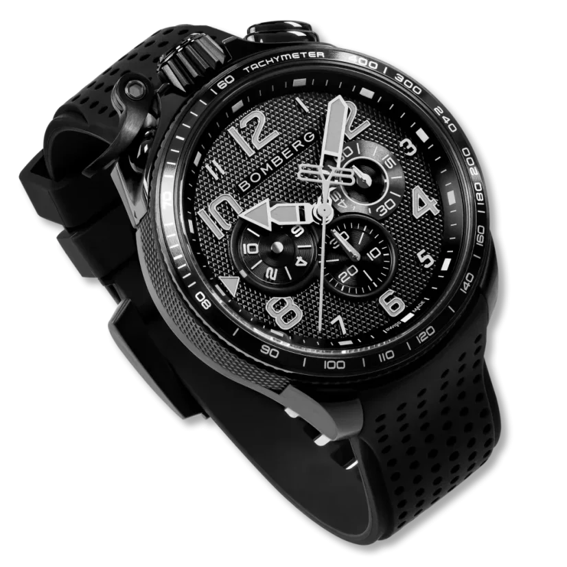 Schwarze Herrenuhr Bomberg Watches mit Gummiband Racing PORTIMAO 45MM