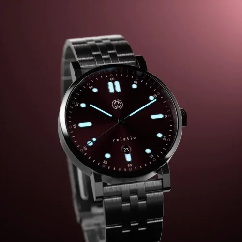 Strieborné pánske hodinky Henryarcher Watches s ocelovým pásikom Relativ - Karmin Storm Grey 41MM