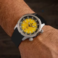 Stříbrné pánské hodinky Oceancrawler Watches s gumovým páskem Crawler Paladino WaveMaker V2 - Yellow Automatic 43MM
