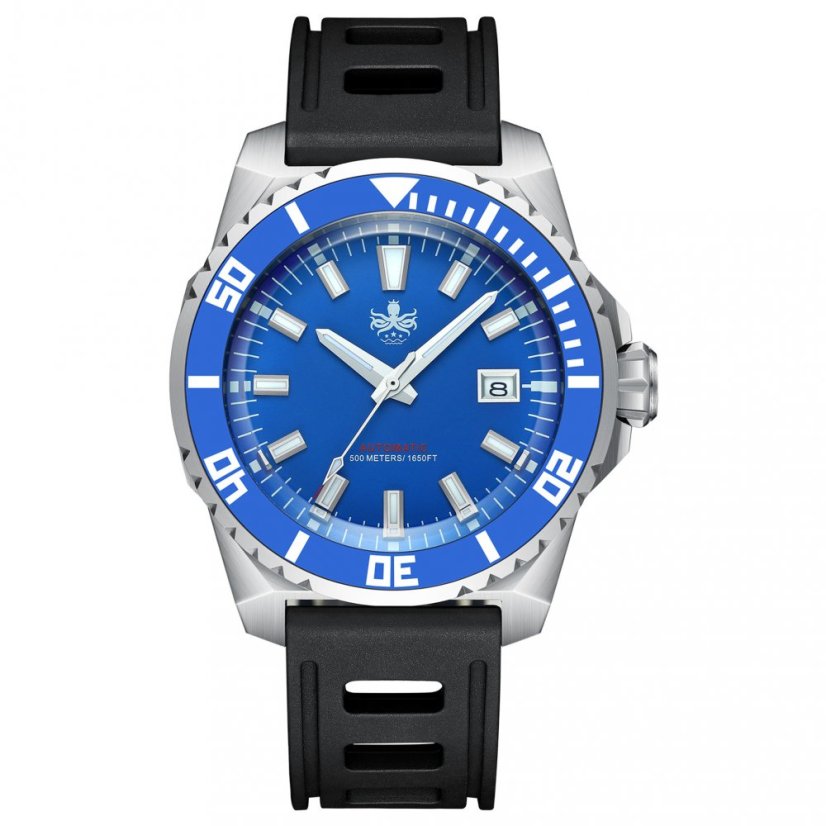 Silber Herrenuhr Phoibos Watches mit Gummiband Levithan PY032B DLC 500M - Automatic 45MM