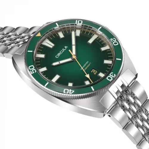 Muški srebrni sat Circula Watches s čeličnim remenom AquaSport II - Green 40MM Automatic