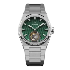 Men's silver Aisiondesign Watches with steel Tourbillon Hexagonal Pyramid Seamless Dial - Green 41MM